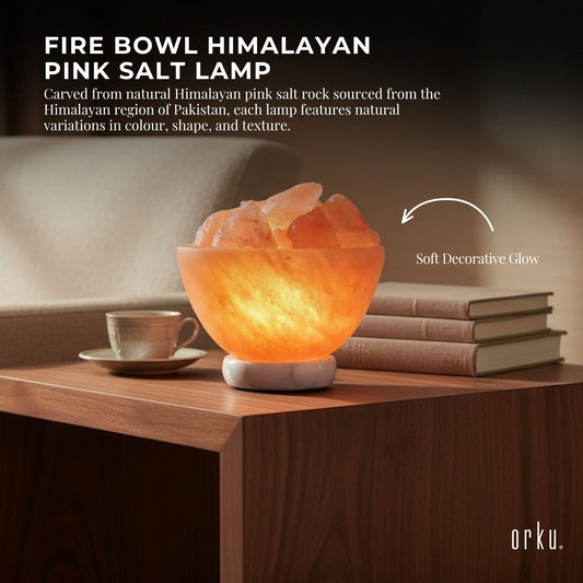 Orku Fire Bowl Himalayan Pink Salt Lamp - Hand Carved Rocks Night Light