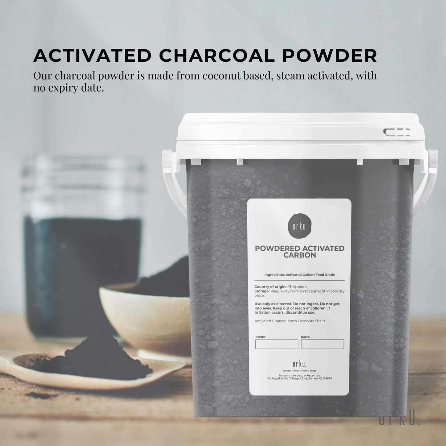 Orku Activated Carbon Powder Coconut Charcoal Bucket - Water Filtration