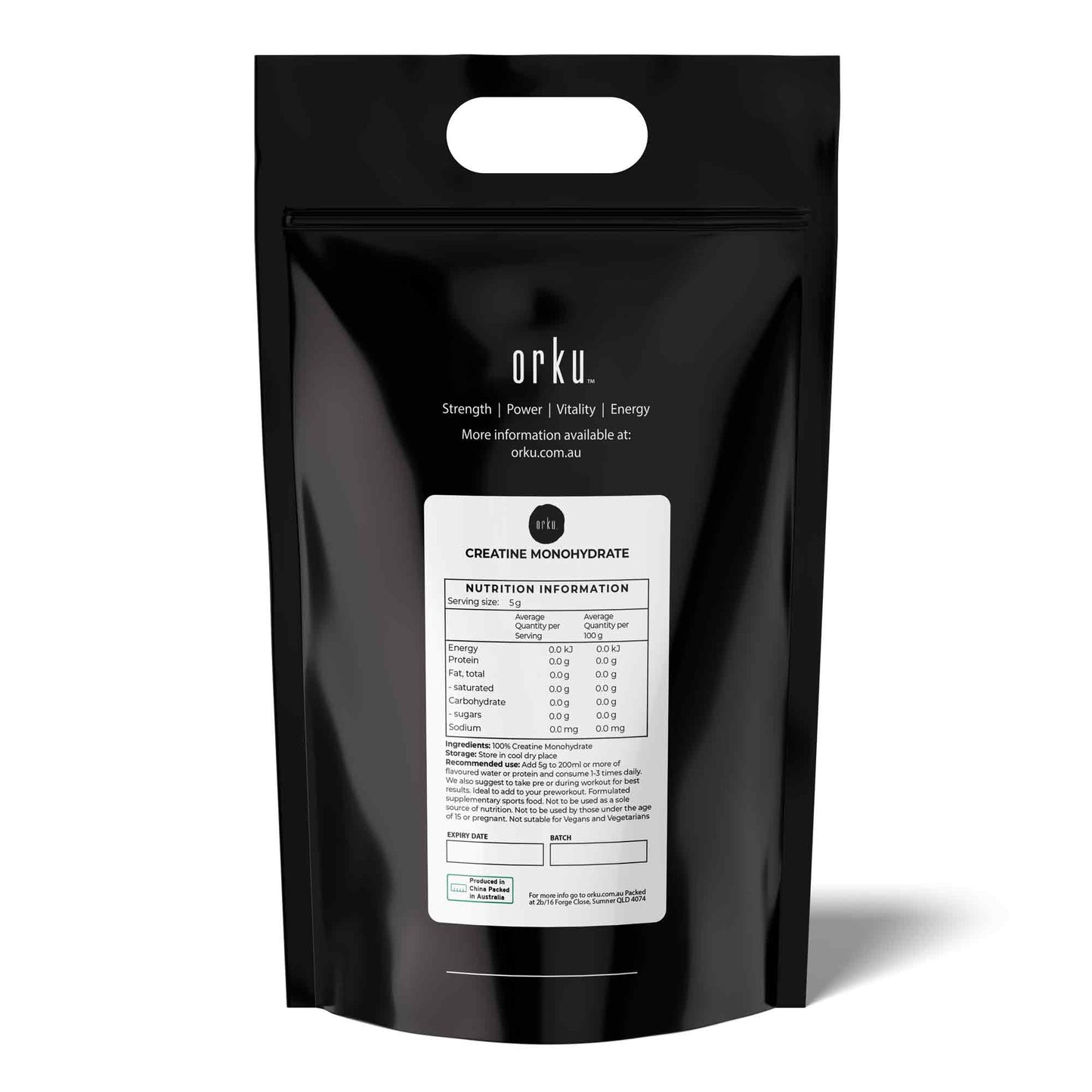 Orku Creatine Monohydrate Powder - 200 Mesh Micronised | 99.9% Purity