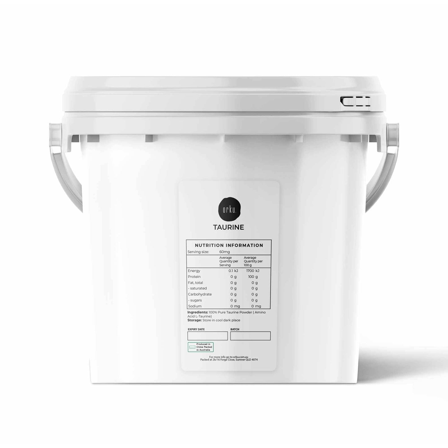 Orku Taurine Powder Tub - High Purity L-Taurine Amino Acid Ingredient Bulk