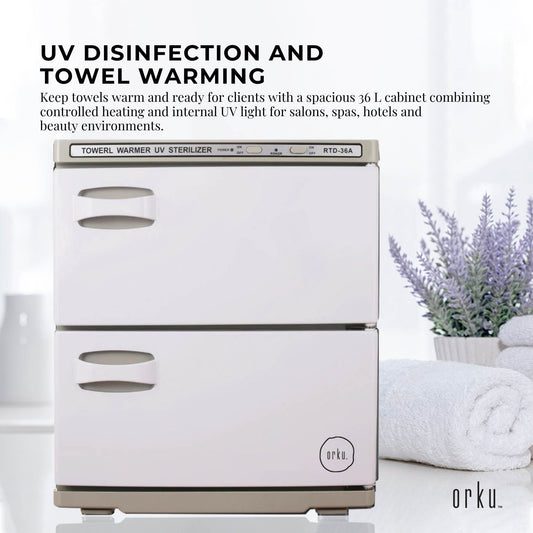 Orku 36L UV Disinfection Electric Towel Warmer Cabinet Salon Spa White