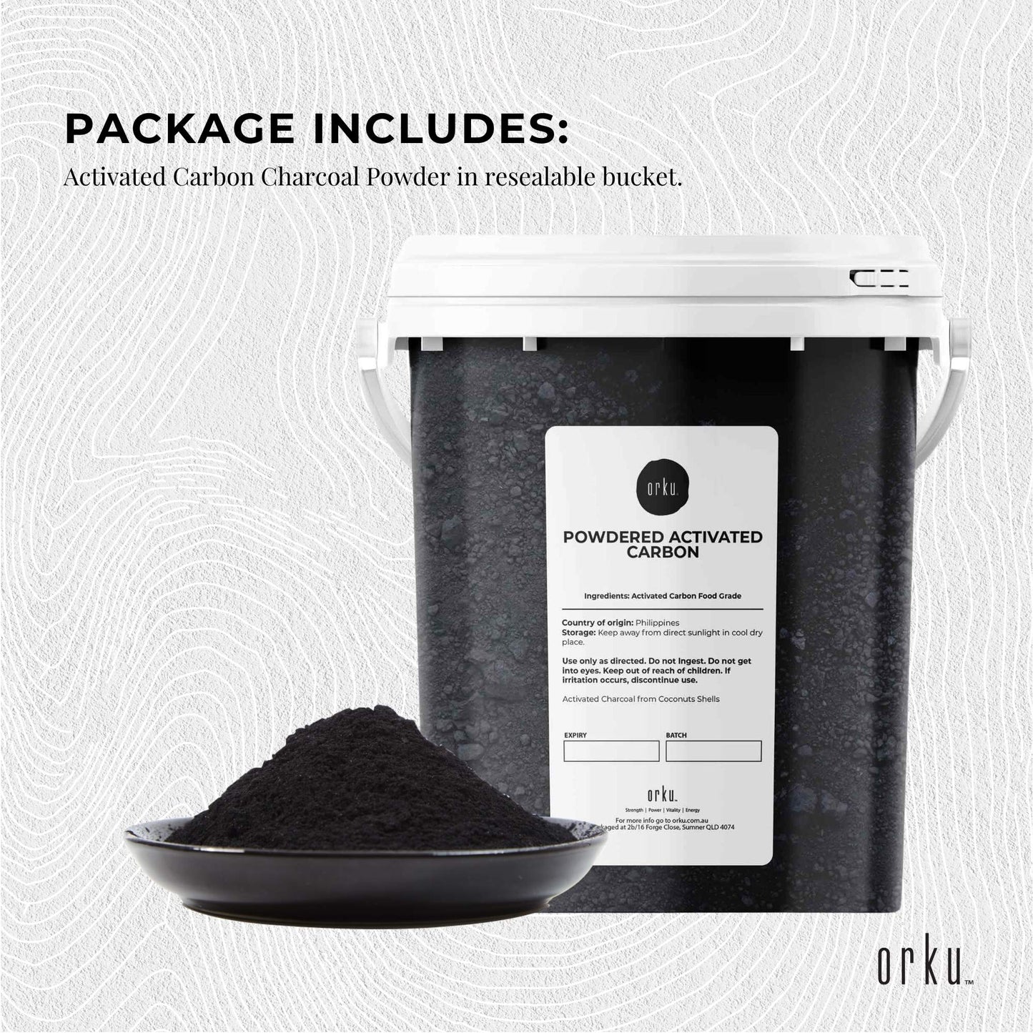 Orku Activated Carbon Powder Coconut Charcoal Bucket - Water Filtration