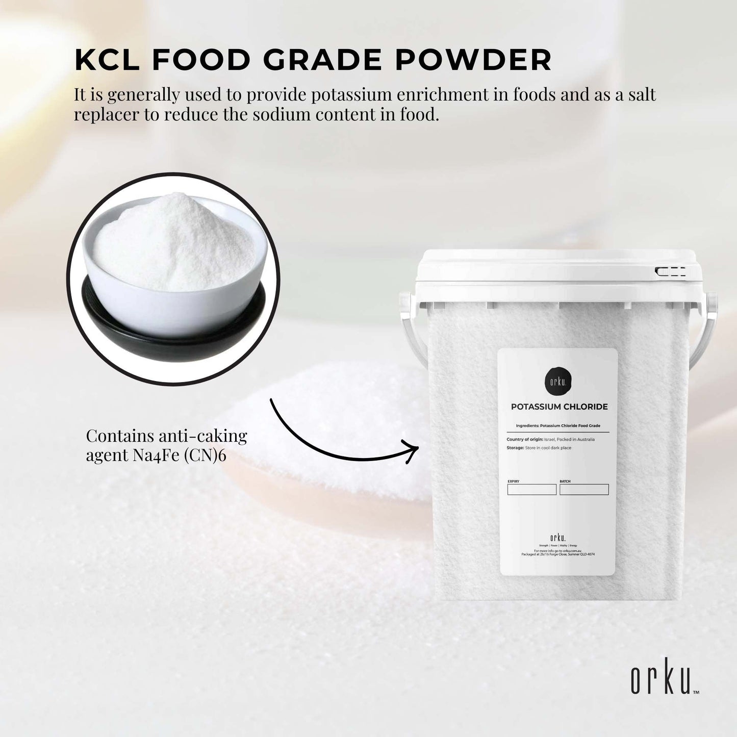 Potassium Chloride Powder Tub - Pure KCL E508 Food Grade Salt Replacer Bulk