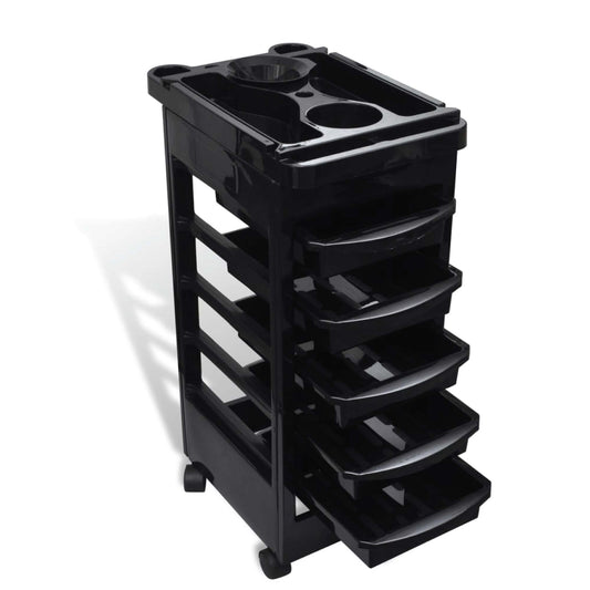 Ellie & Ruby 6 Tier Hairdressing Trolley Black 82x49x32cm Salon Rolling Cart