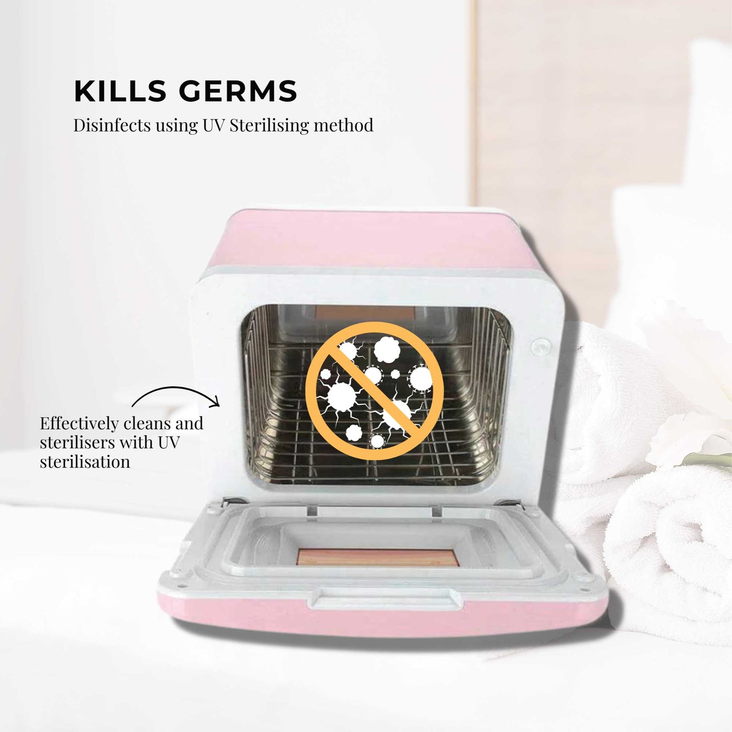 Orku 8L Pink Electric Towel Warmer UV Steriliser Cabinet Salon Heat Sanitiser