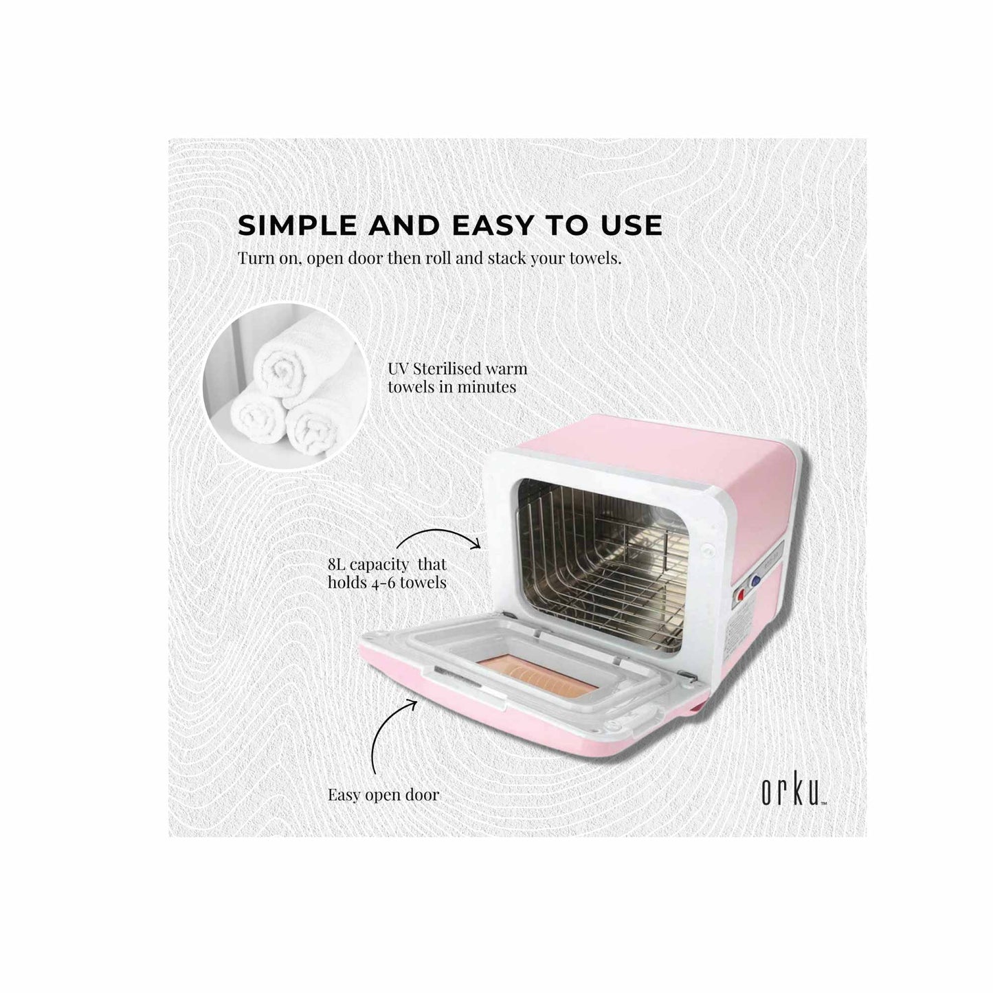 Orku 8L Pink Electric Towel Warmer UV Steriliser Cabinet Salon Heat Sanitiser