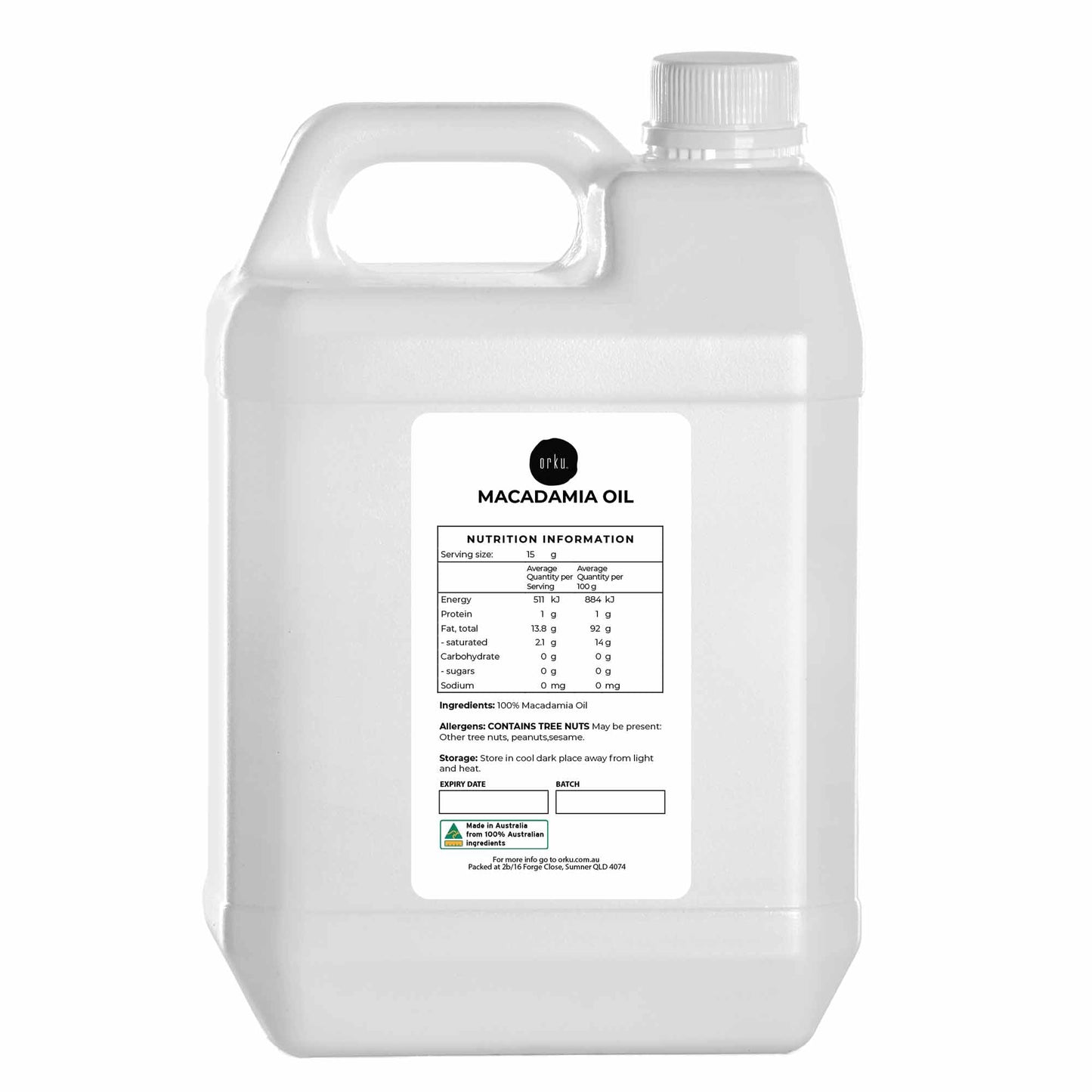 Bulk Orku Macadamia Nut Oil - Natural Cold Pressed Food Grade Pure Cooking Oils