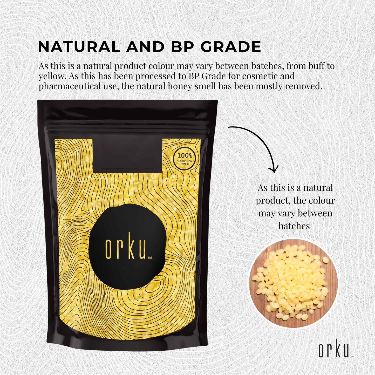 Orku Organic Beeswax Pellets Yellow - Cosmetic Grade Quality Pure Bees Wax