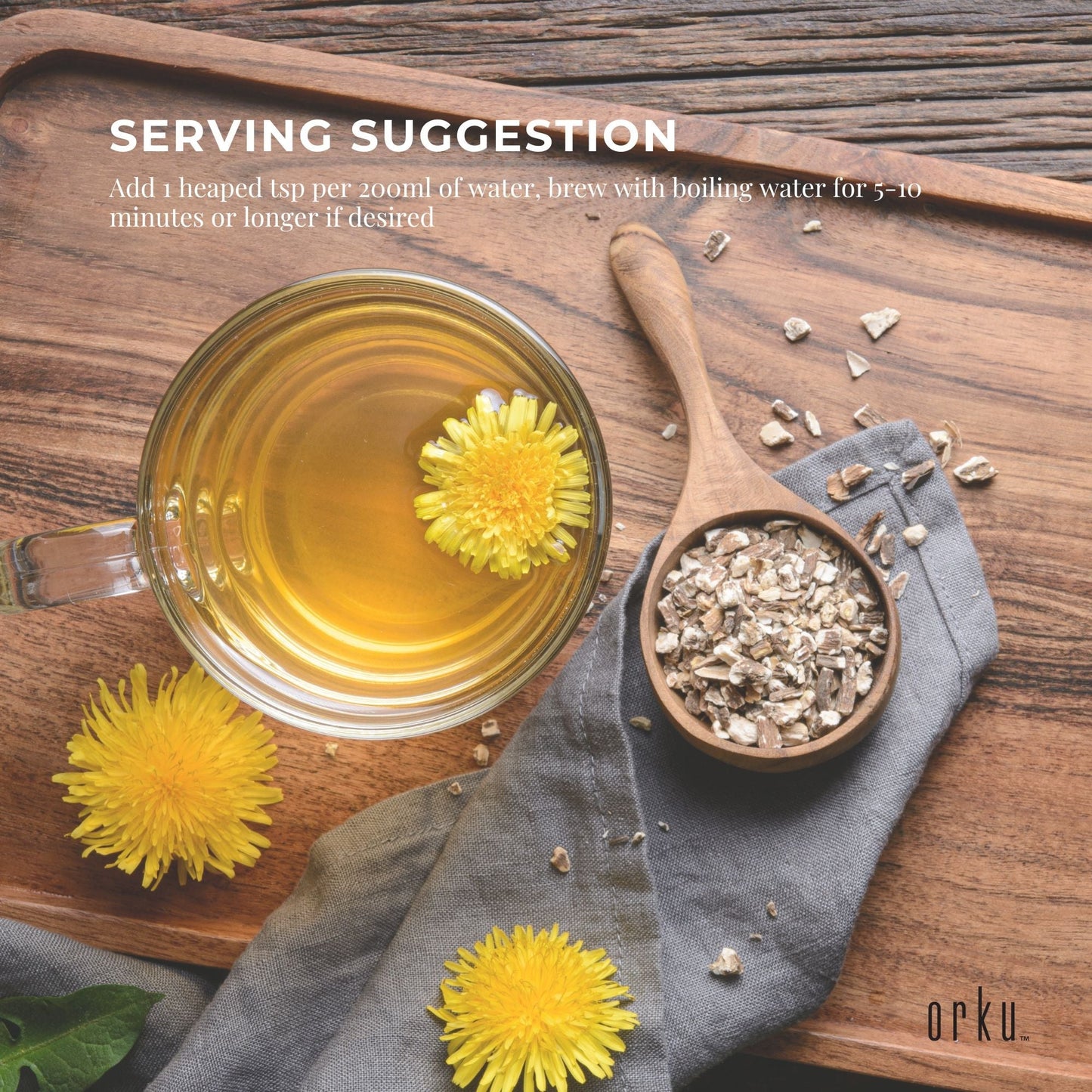 Orku 25g Organic Dandelion Root - Dried Raw Herbal Tea