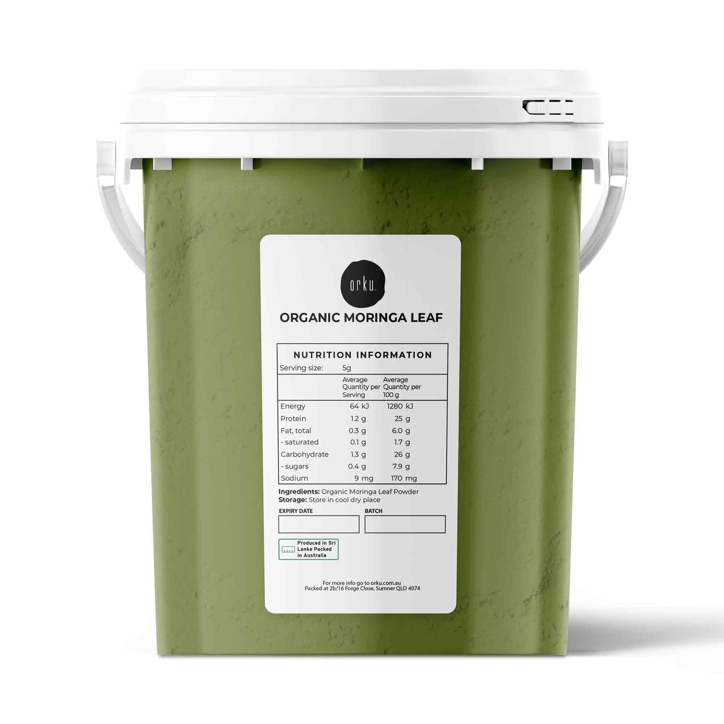 Orku Organic Moringa Leaf Powder Tub - Food Grade Oleifera Drumstick Leaf