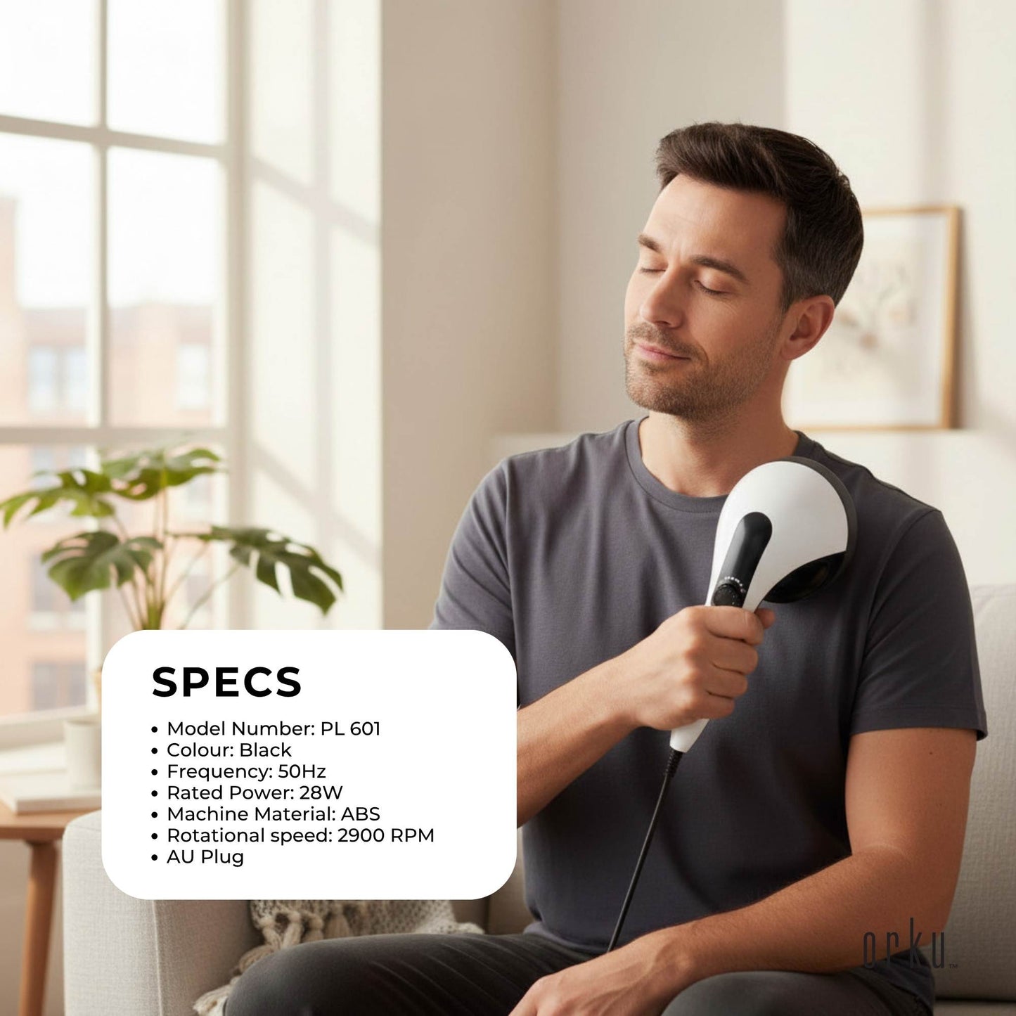 Orku Handheld Body Massager 4 Heads Adjustable Speed 28W Black