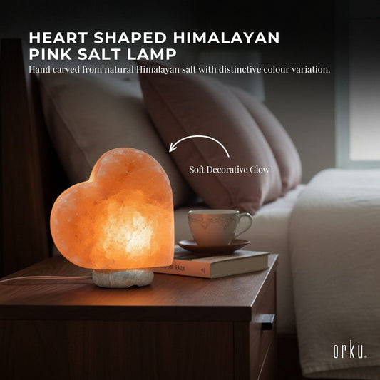 Orku Heart Shaped Himalayan Pink Salt Lamp - Hand Carved Love Night Light