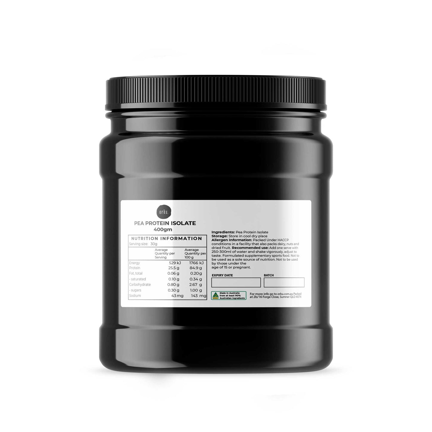 Orku Pea Protein Isolate Powder - High Protein Plant Based Unsweetened Jar