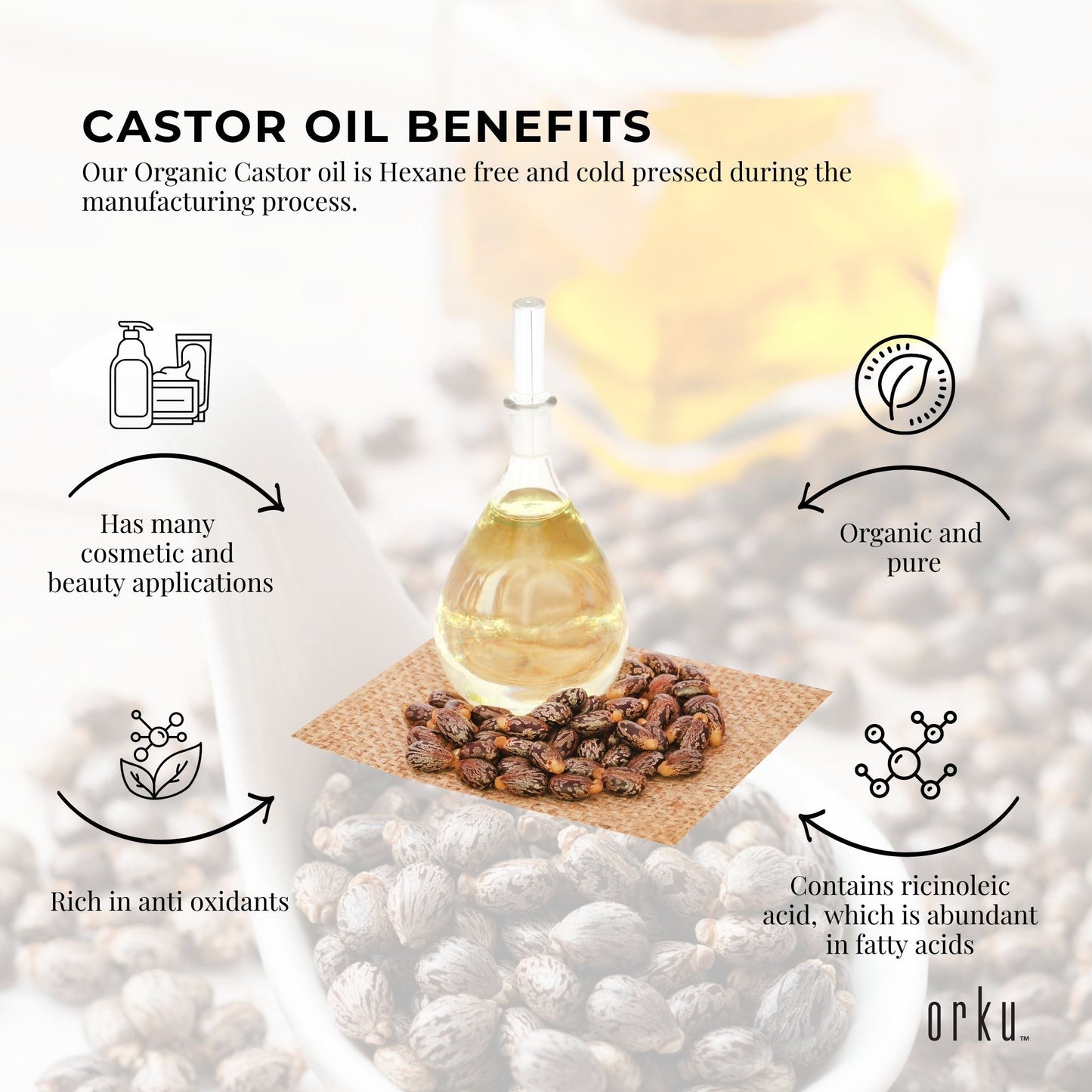 1L Organic Castor Oil - Hexane Free Cold Pressed Anti Oxidant Skin Hair Care