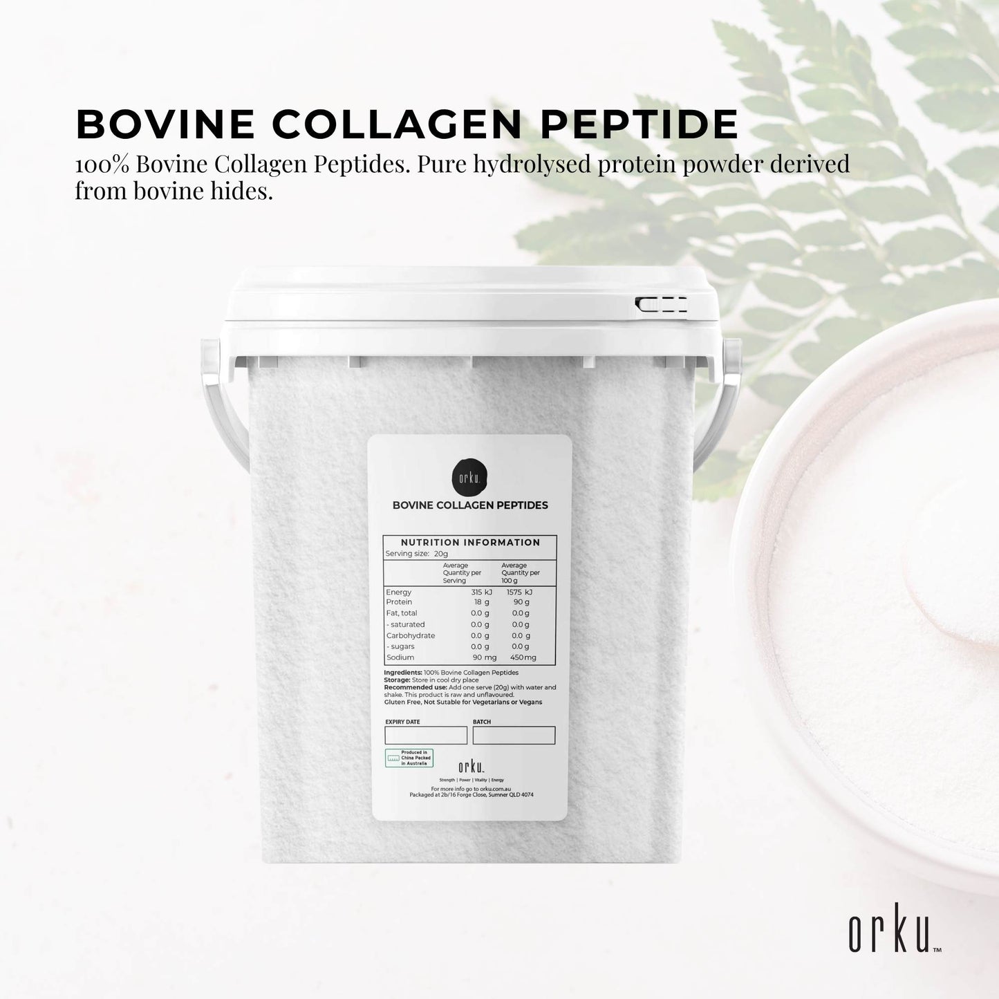 Orku Bovine Collagen Peptides Powder Tub - Hydrolysed Protein Unflavoured