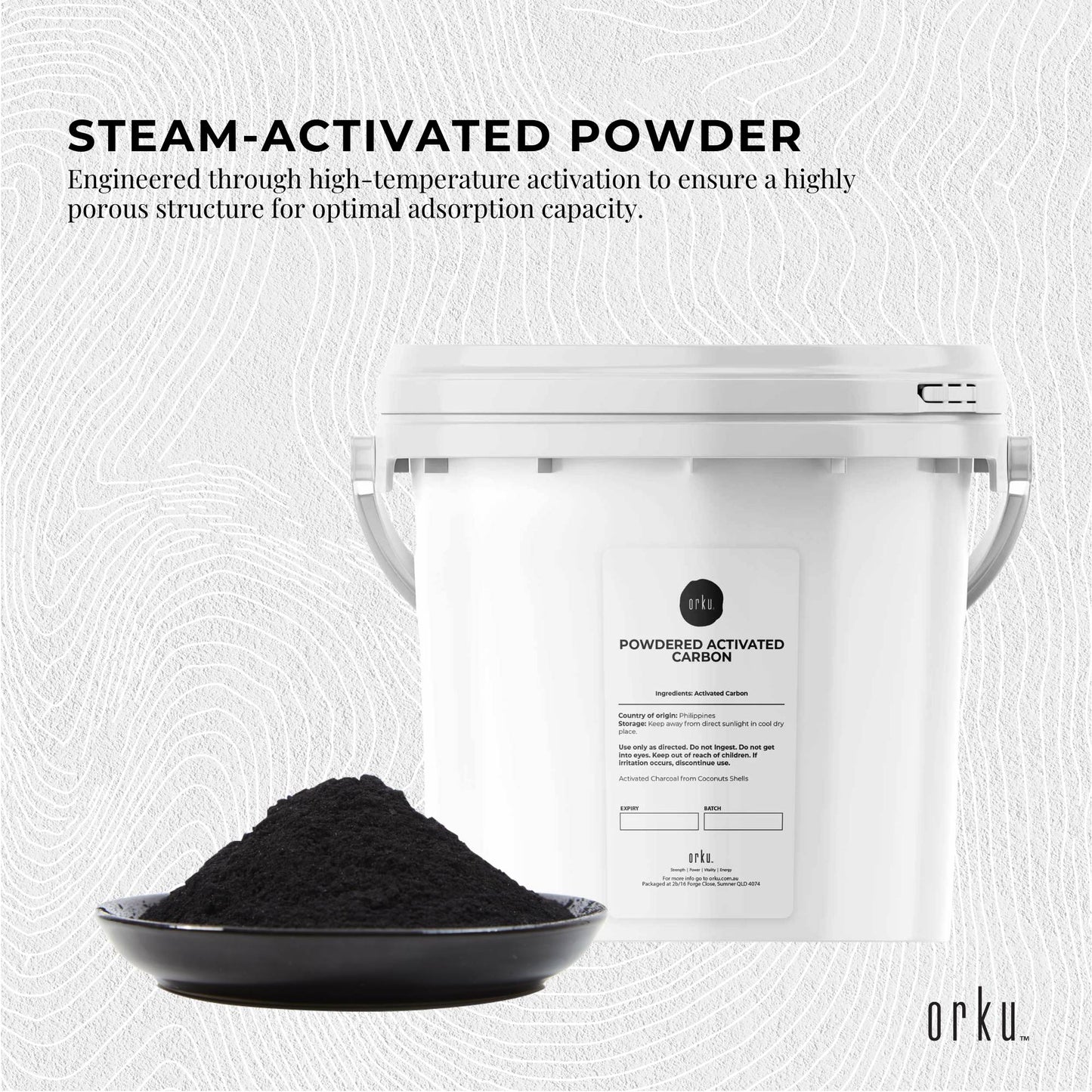 Orku Activated Carbon Powder Coconut Charcoal Bucket - Water Filtration