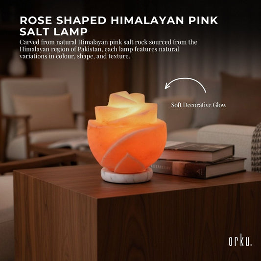 Orku Rose Shaped Himalayan Pink Salt Lamp - Hand Carved Flower Night Light