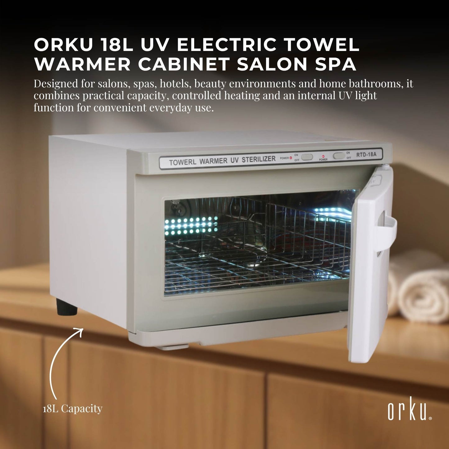 Orku 18 L UV Disinfection Electric Towel Warmer Cabinet Salon Spa White