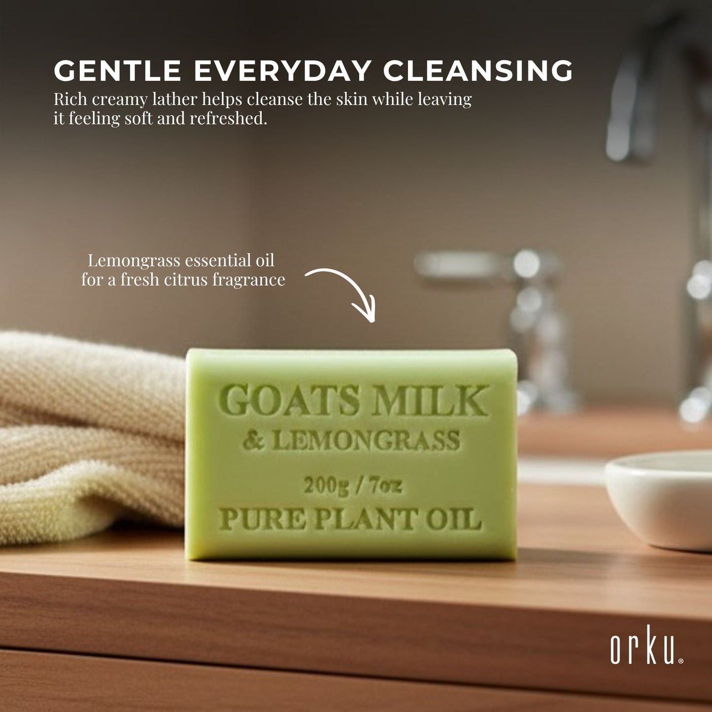 Orku 65 x 200g Goat Milk Lemongrass Soap Bars Australian Made
