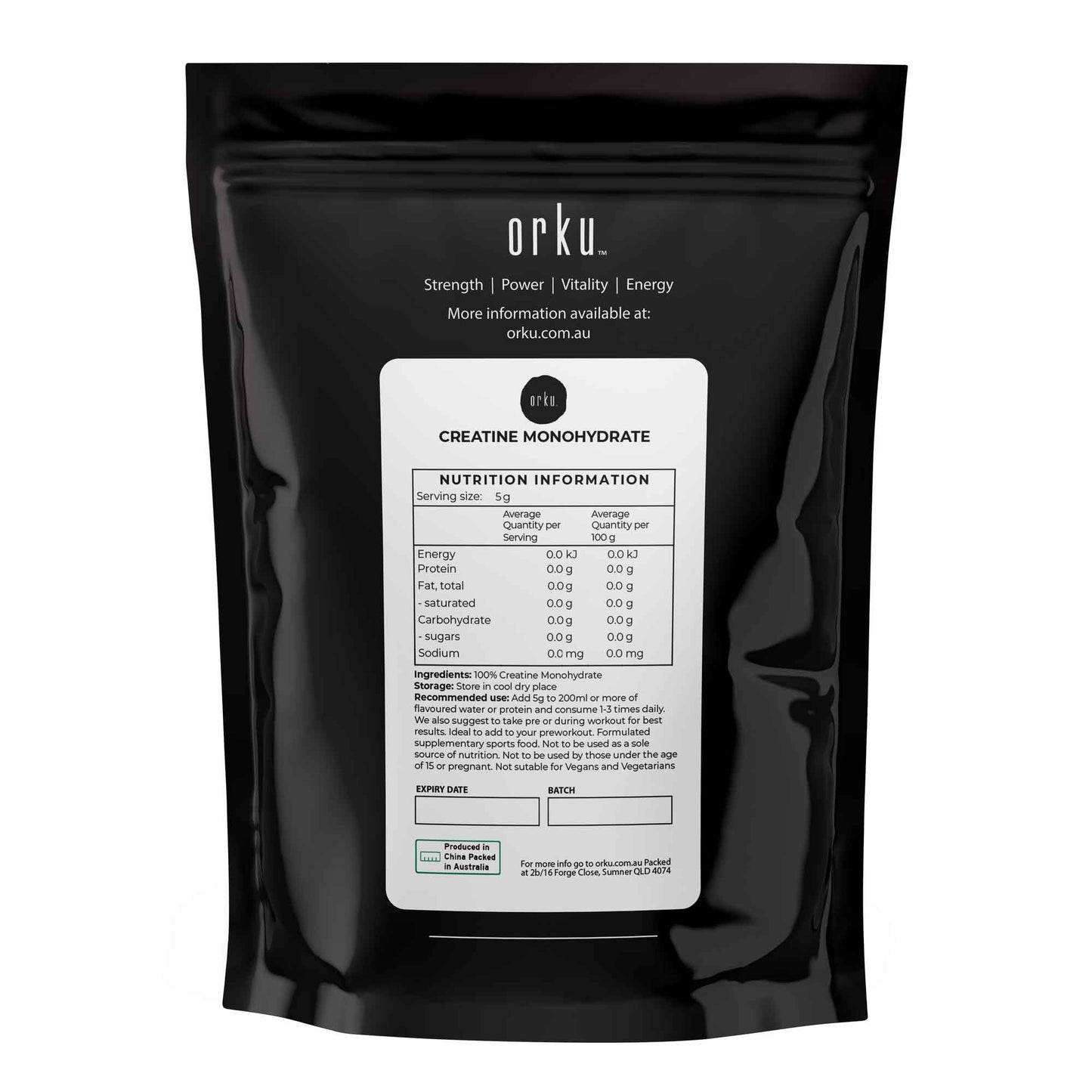 Orku Creatine Monohydrate Powder - 200 Mesh Micronised | 99.9% Purity