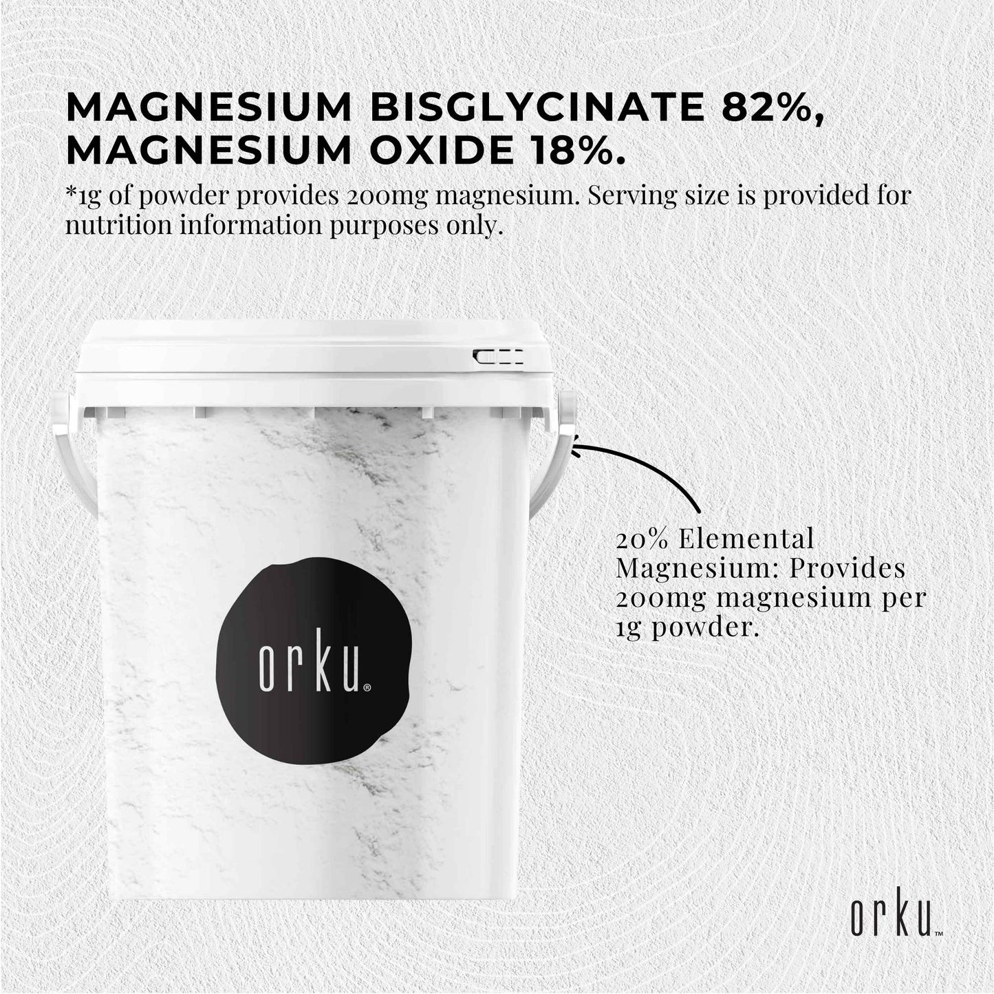 Orku 800g Magnesium Bisglycinate Powder Unflavoured Chelated - Tub