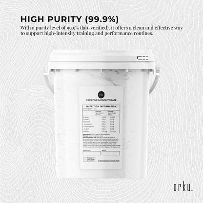 Orku Creatine Monohydrate Powder Bucket - 200 Mesh Micronised | 99.9% Purity