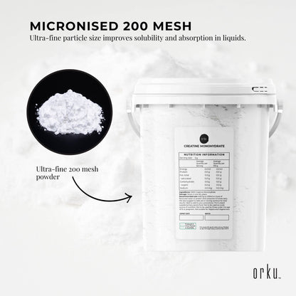 Orku Creatine Monohydrate Powder Bucket - 200 Mesh Micronised | 99.9% Purity