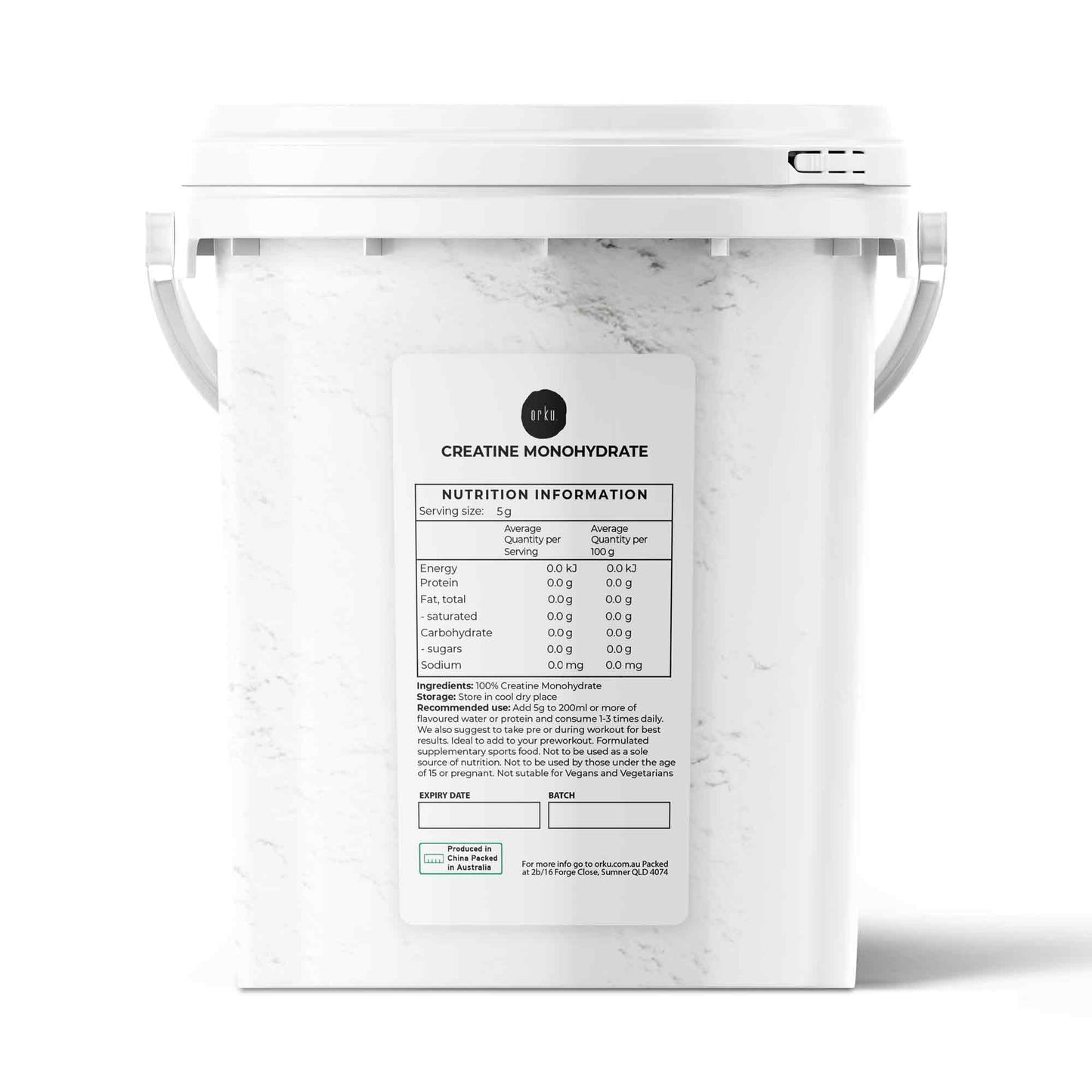 Orku Creatine Monohydrate Powder Bucket - 200 Mesh Micronised | 99.9% Purity