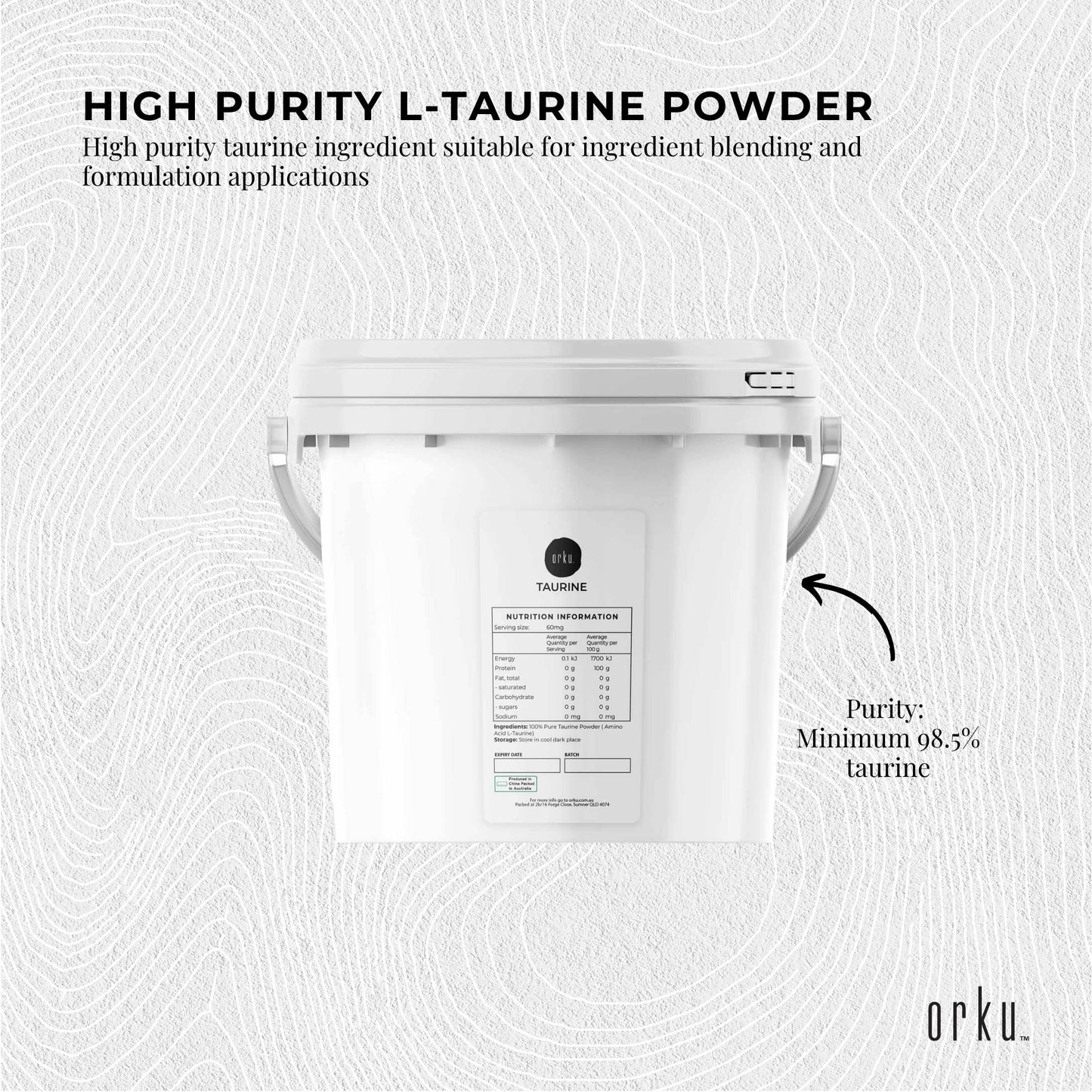 Orku Taurine Powder Tub - High Purity L-Taurine Amino Acid Ingredient Bulk