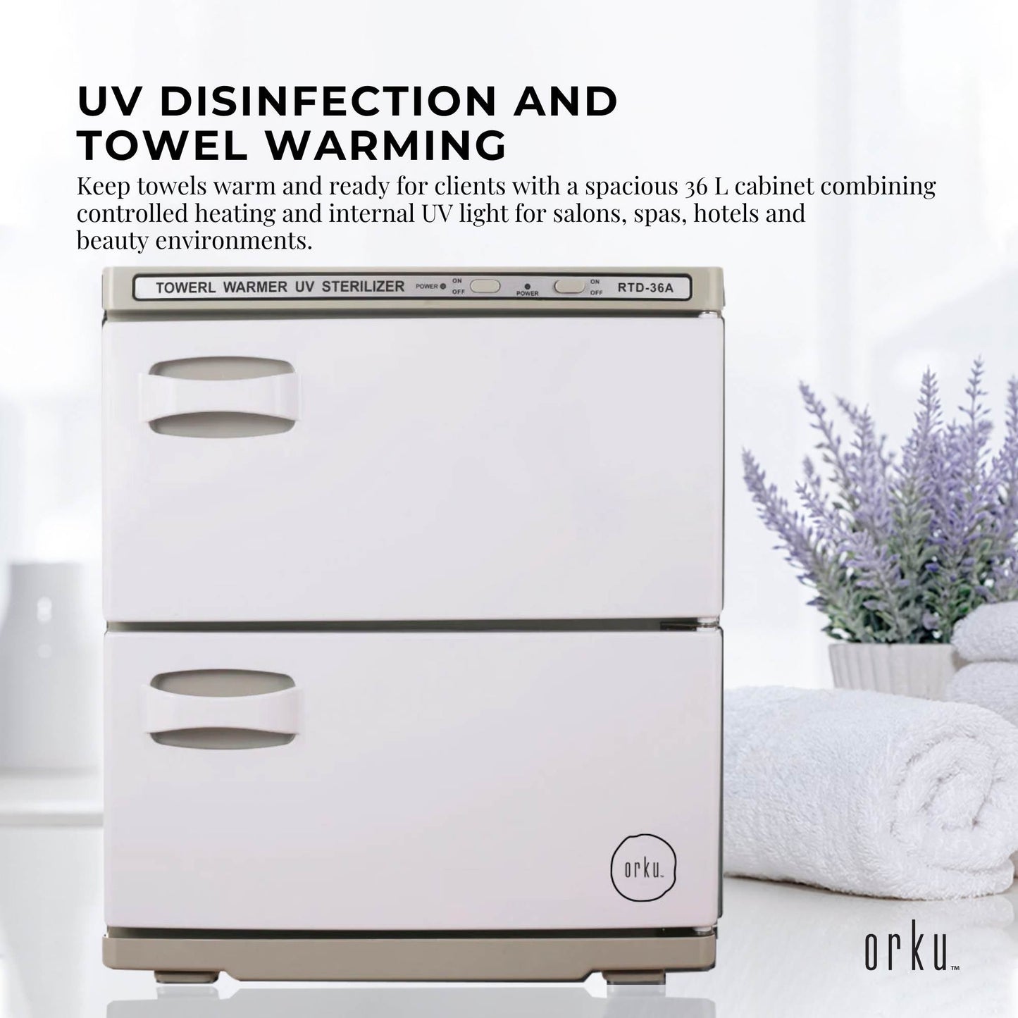 Orku 36L UV Disinfection Electric Towel Warmer Cabinet Salon Spa White