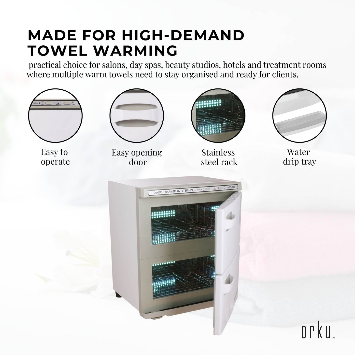 Orku 36L UV Disinfection Electric Towel Warmer Cabinet Salon Spa White