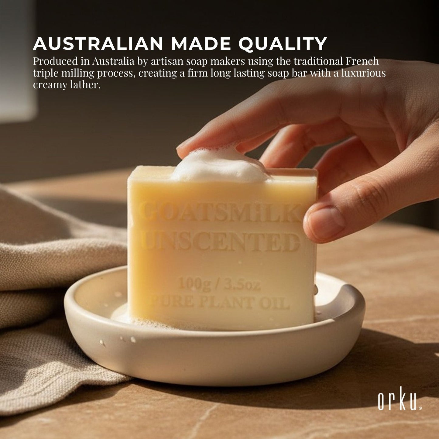 Orku 4 x 100g Unscented Goat Milk Soap Bars Australian Made