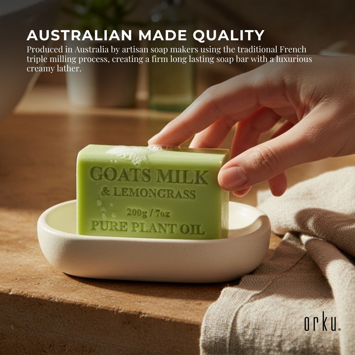 Orku 65 x 200g Goat Milk Lemongrass Soap Bars Australian Made