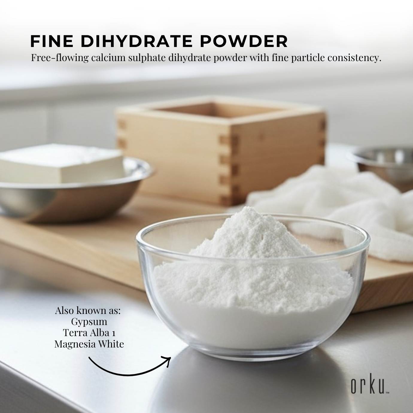 Orku Fine Calcium Sulphate Gypsum Powder Bucket - Dihydrate Food Grade FCC E516
