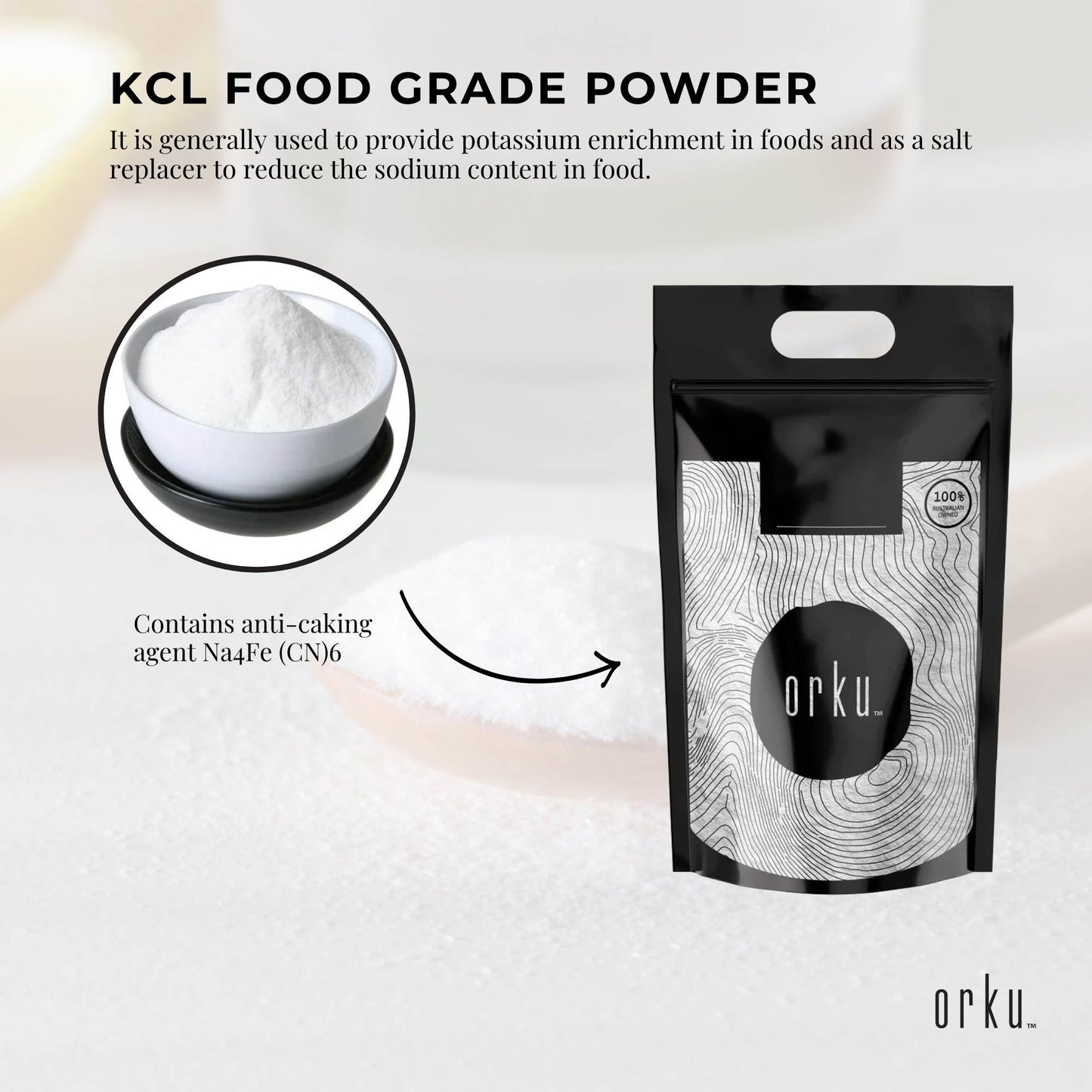 Potassium Chloride Powder - Pure KCL E508 Food Grade Salt Supplement Bulk