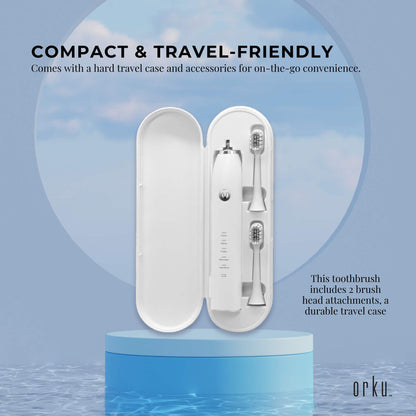 Sonic Electric Toothbrush White - Waterproof USB Charging 5 Modes 2 Heads + Case