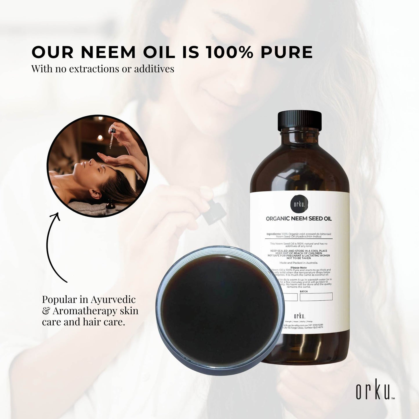 Orku Organic Neem Seed Oil - Debitterised Cold Pressed Azadirachtin Indica