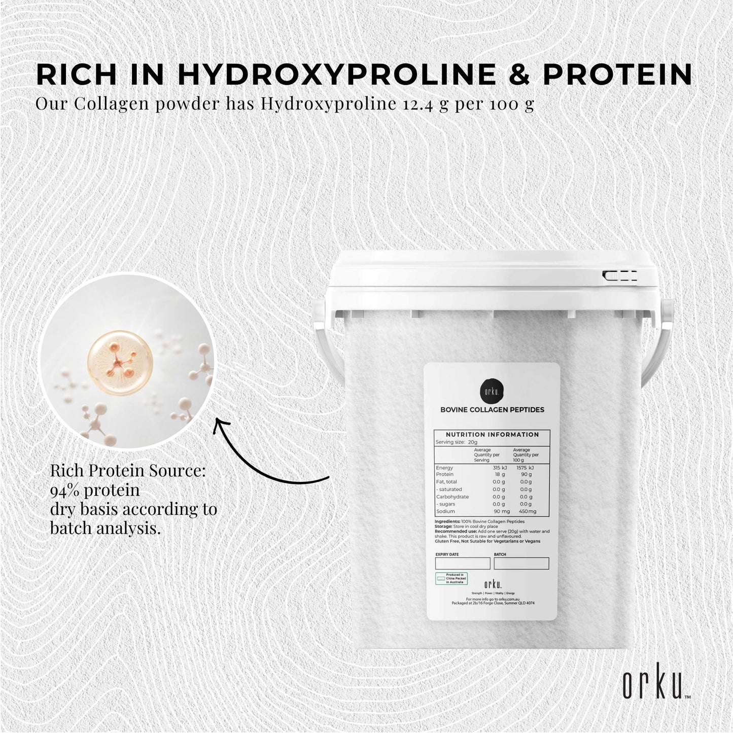 Orku Bovine Collagen Peptides Powder Tub - Hydrolysed Protein Unflavoured