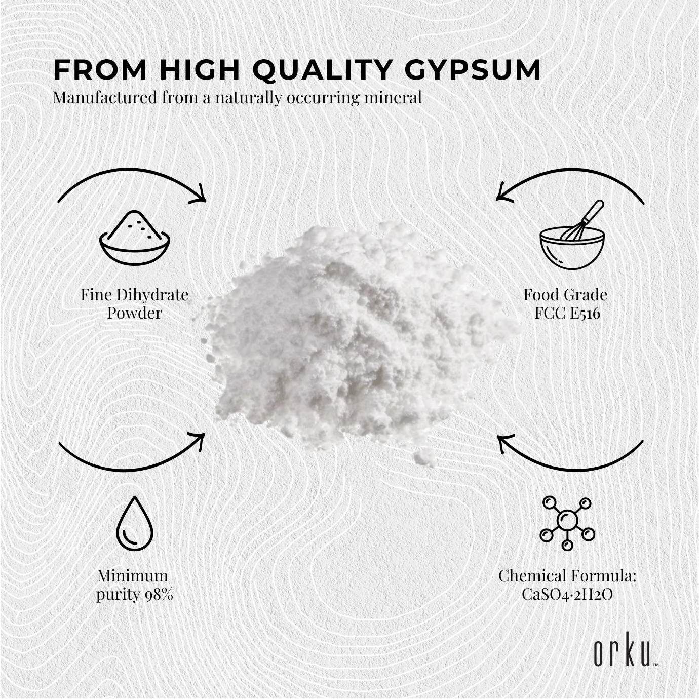 Orku Fine Calcium Sulphate Gypsum Powder Bucket - Dihydrate Food Grade FCC E516