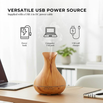 Orku Essential Oil Aroma Diffuser 400ml Tulip Wood Grain With Remote
