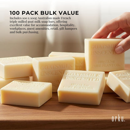 Orku 100 x 100g Unscented Goat Milk Soap Bars Australian Made