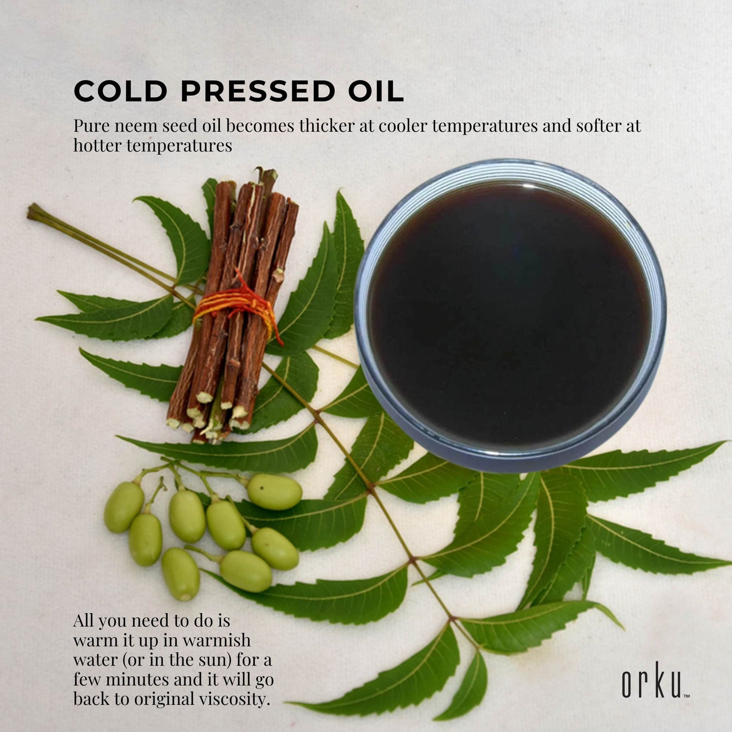 Orku Organic Neem Seed Oil - Debitterised Cold Pressed Azadirachtin Indica