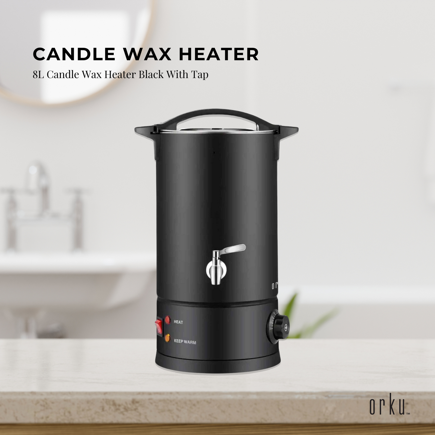 Orku 8L Electric Candle Wax Heater Melter With Tap for Candle Making Black