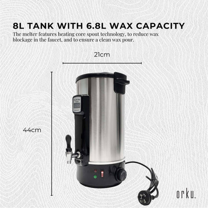 Orku 8L Candle Wax Heater - Core Heating With Tap For Candle Making Silver