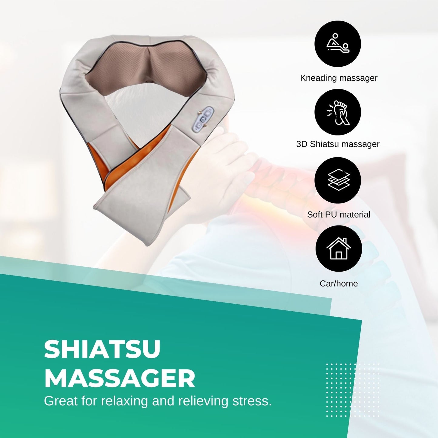 Cervical Massager - Neck Shoulders Back - Heat Knead Shiatsu Massage - Car Home