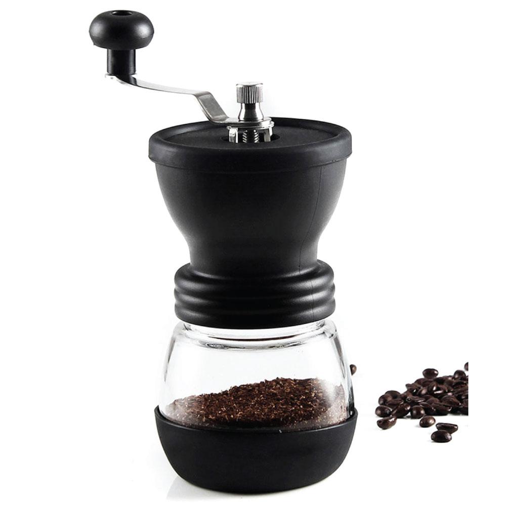 Coffee Bean Grinder - Manual Hand Stainless Ceramic Burr Core Glass Jar Nut Mill