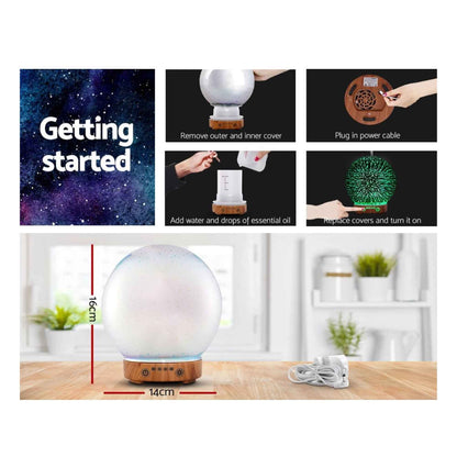 Essential Oil Aroma Diffuser - 100ml Mirror Ball 3D Fireworks Mist Humidifier