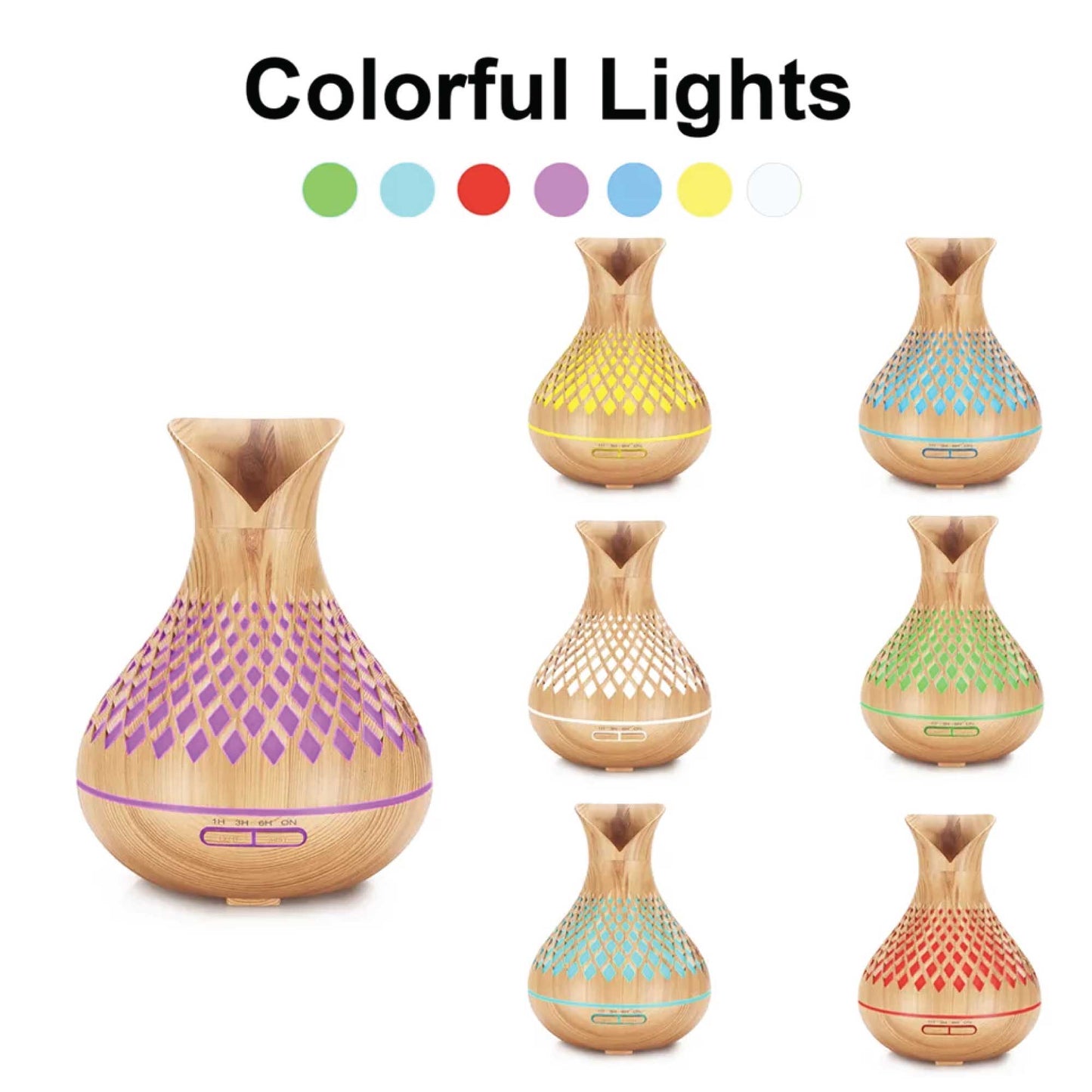 Essential Oil Aroma Diffuser and Remote - 500ml Vase Tulip Wood Mist Humidifier