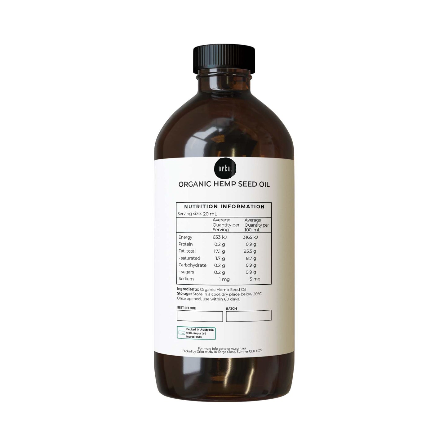 Orku Organic Hemp Seed Oil - Cold Pressed Food Grade Oils