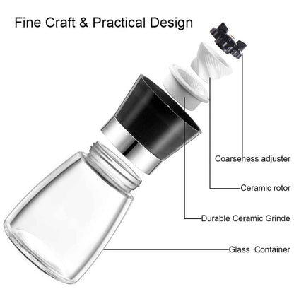 Kitchee 12x 150ml Glass Salt Pepper Grinder 13cm - Adjustable Ceramic Core